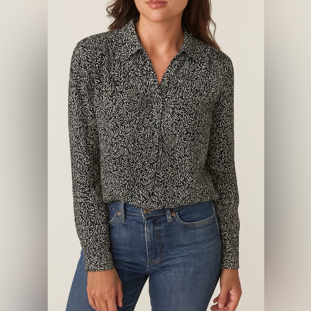 Morris & Co. x‎  H&M Leaf Pattern Blue Blouse, Size 12